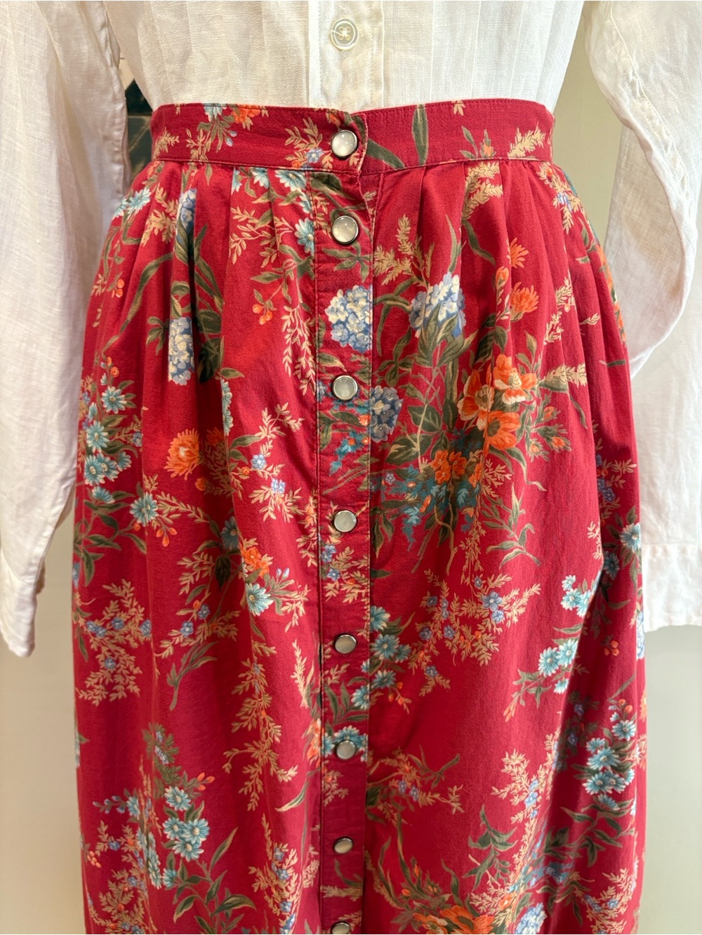 Vintage Lauren Ralph Lauren Red Cotton Floral Prairie Maxi Skirt sz Medium / 12 - Picture 3 of 12